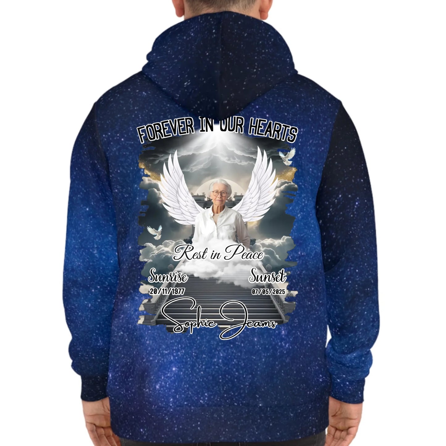 Personalized In Loving Memory Galaxy Hoodie – Forever in Our Hearts – Rest in Peace Tribute Hoodie for Loss of Loved One