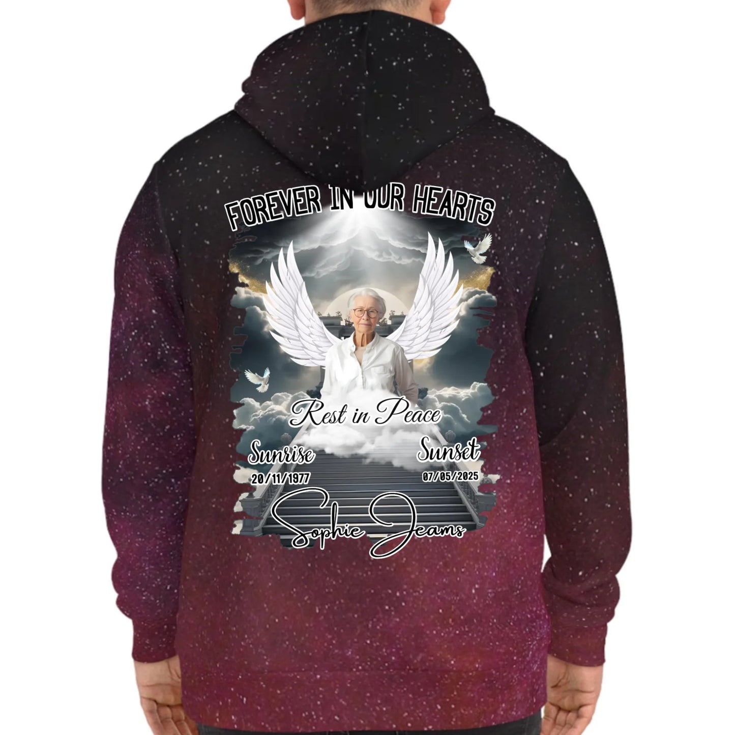 Personalized In Loving Memory Galaxy Hoodie – Forever in Our Hearts – Rest in Peace Tribute Hoodie for Loss of Loved One