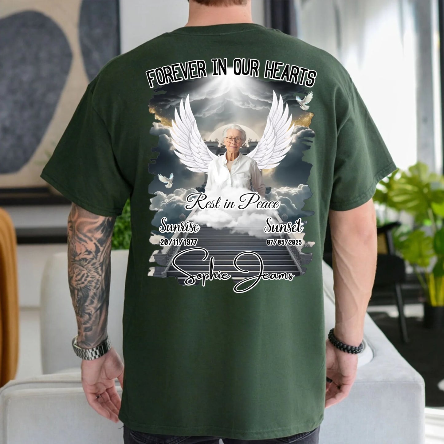 Personalized Memorial T-Shirt – In Loving Memory, Forever in Our Hearts – Rest in Peace Tribute Shirt for Loss of Loved One
