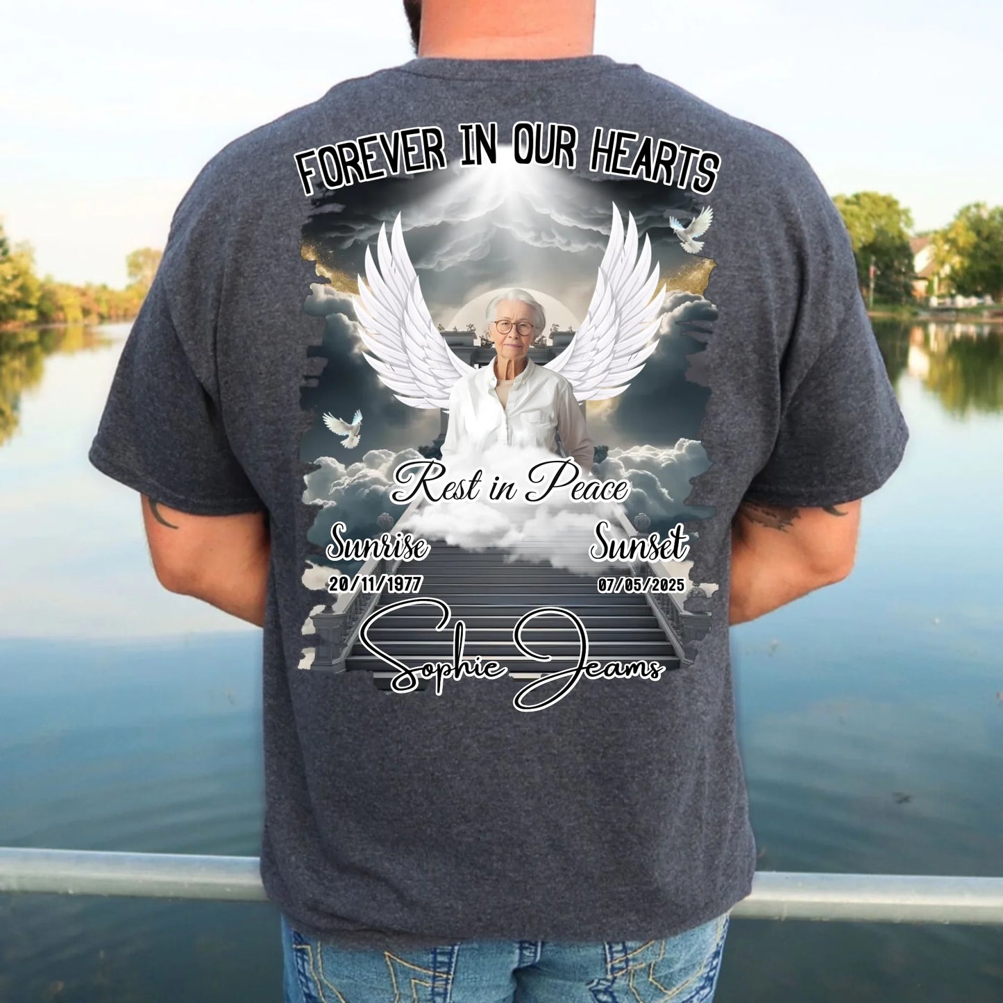 Personalized Memorial T-Shirt – In Loving Memory, Forever in Our Hearts – Rest in Peace Tribute Shirt for Loss of Loved One