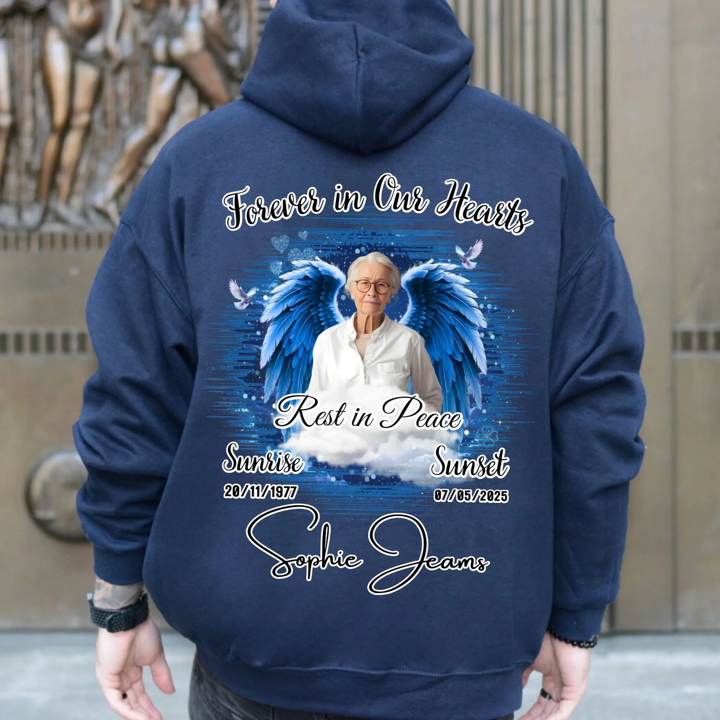Personalized Forever in Our Hearts Hoodie – In Loving Memory – Rest in Peace Tribute Hoodie for Loss of Loved One