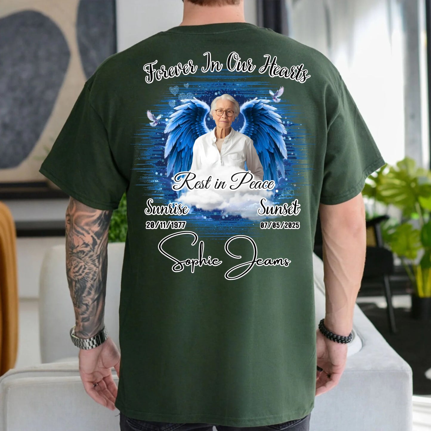 Personalized Forever in Our Hearts T-Shirt – In Loving Memory – Rest in Peace Tribute Shirt for Loss of Loved One