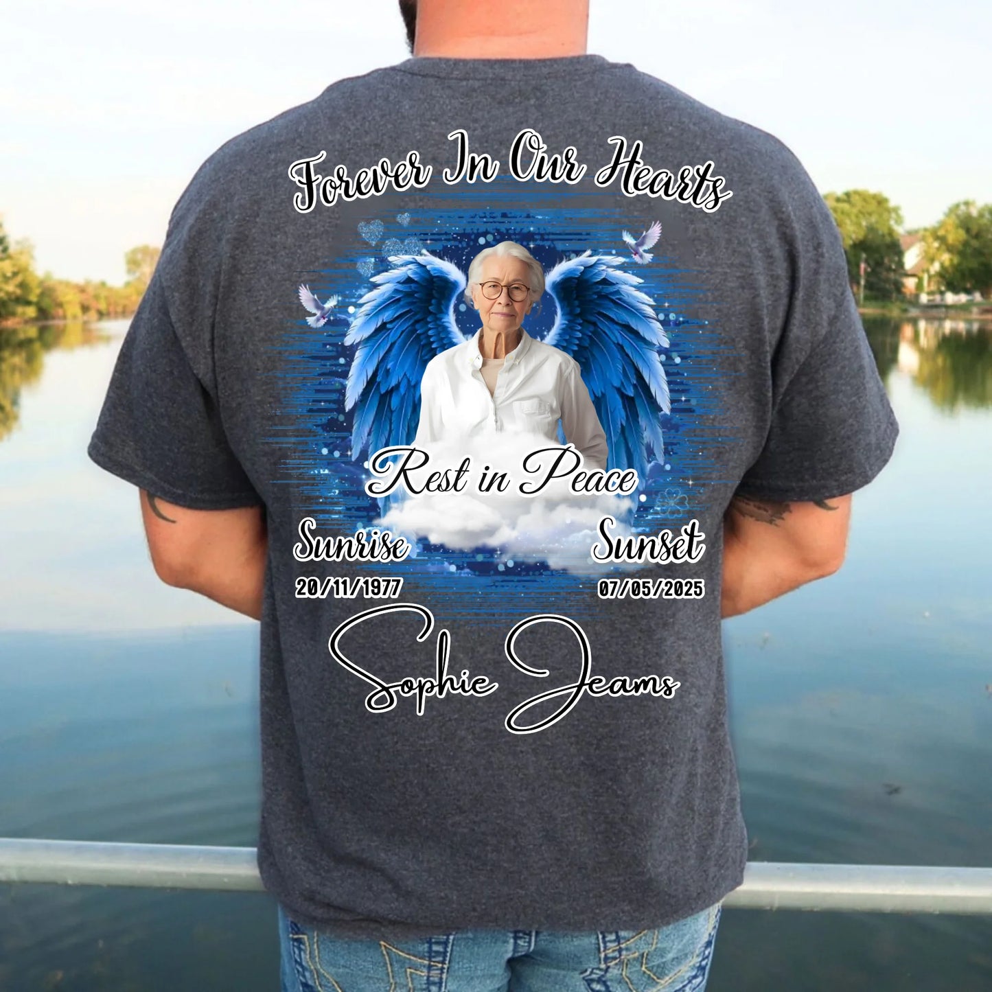 Personalized Forever in Our Hearts T-Shirt – In Loving Memory – Rest in Peace Tribute Shirt for Loss of Loved One