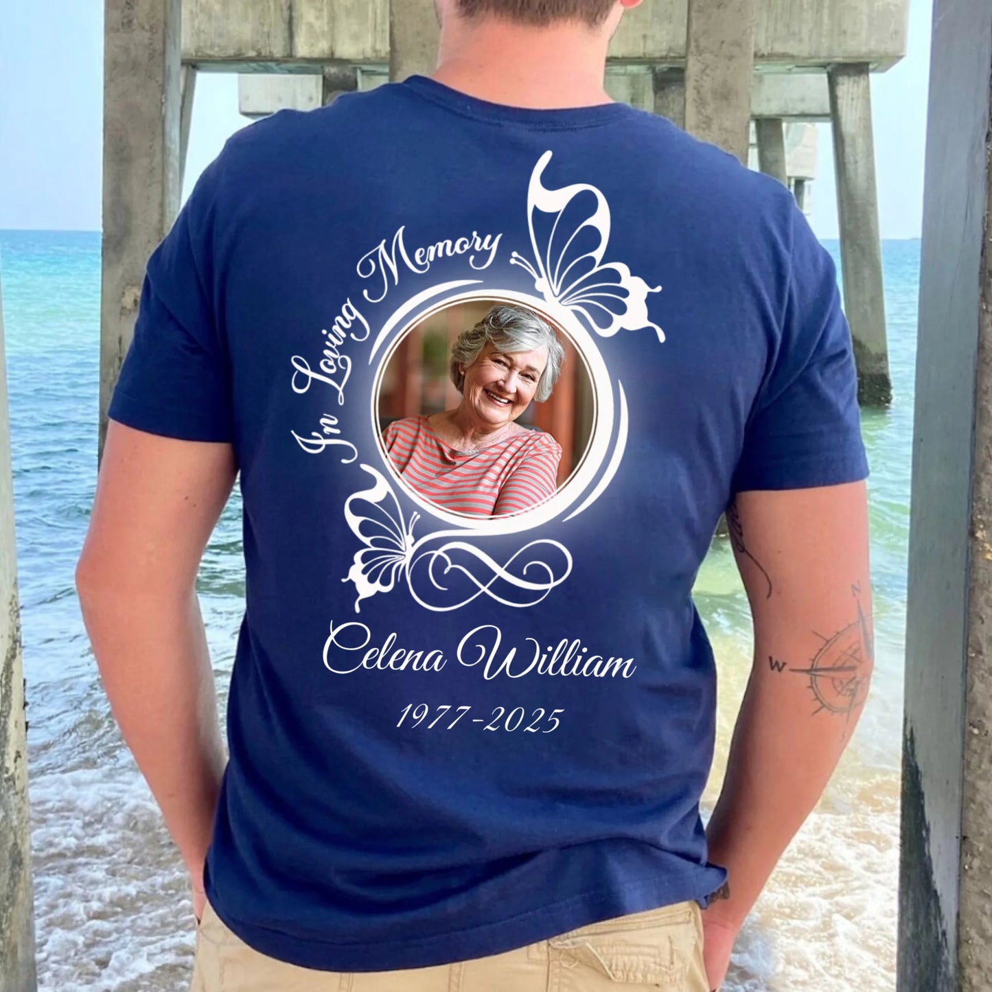 Personalized In Loving Memory Butterflies Unisex T-Shirt – Rest In Peace Sympathy Gift For Death Anniversary Tee