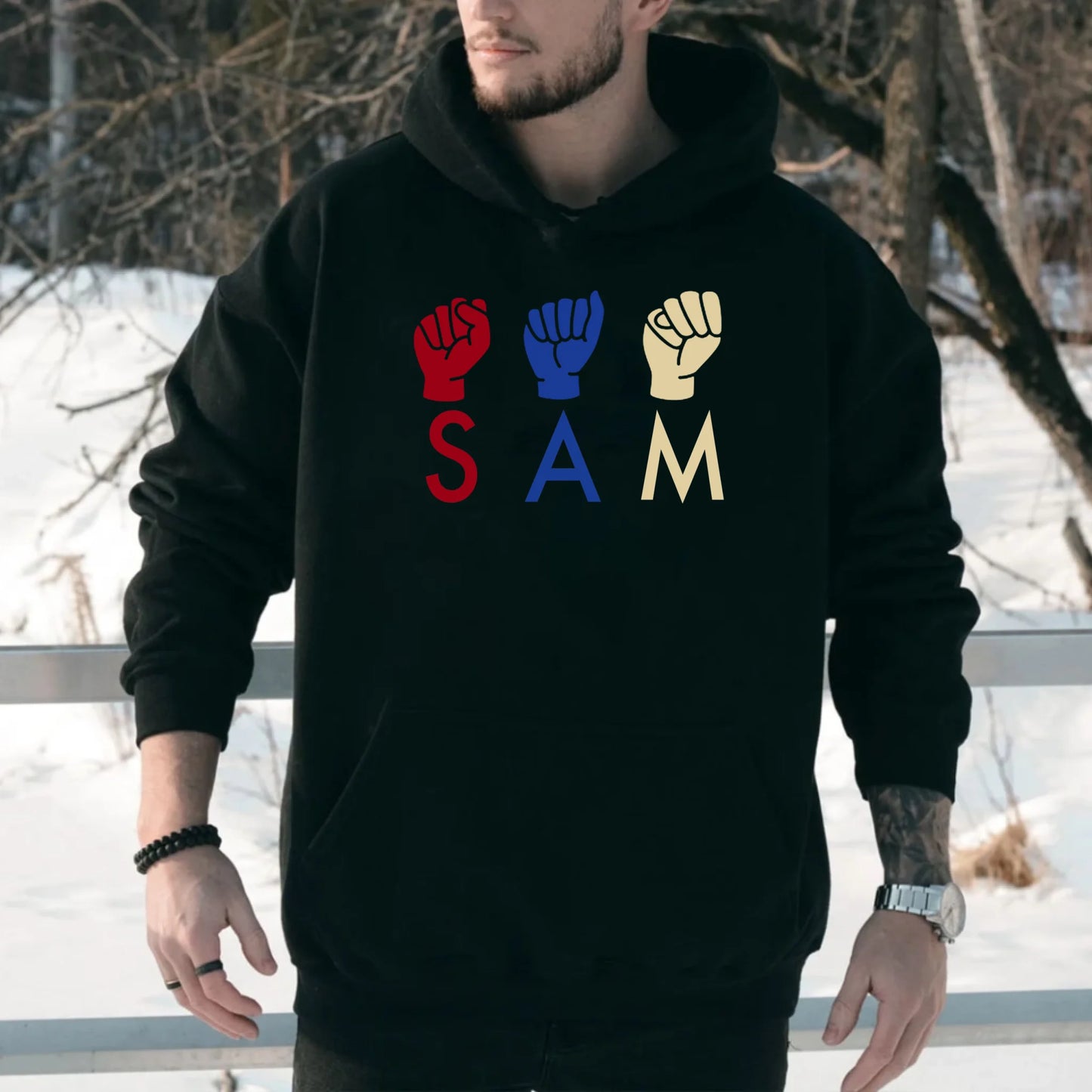 Personalized ASL American Sign Language Unisex Hoodie – Custom Name ASL Hooded Sweatshirt