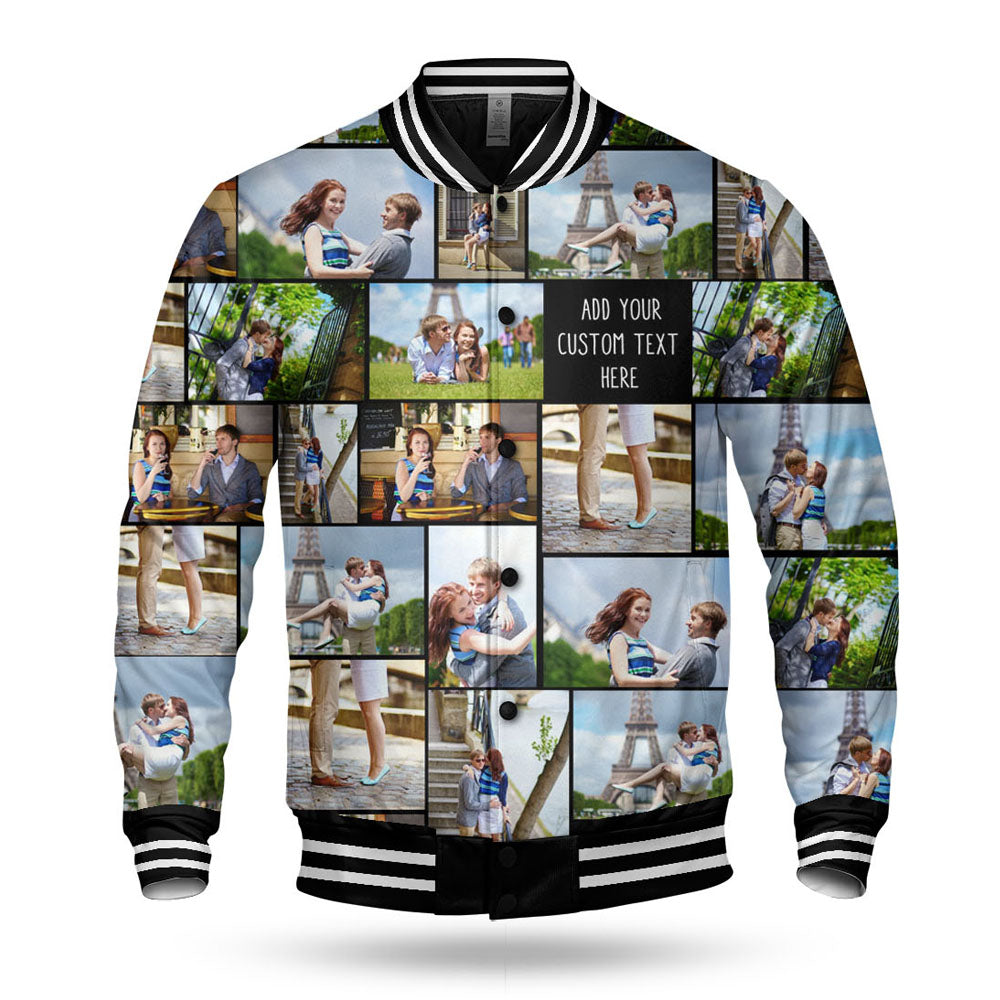 Create Your Own Baseball Button Jacket with Collage Photo & Text