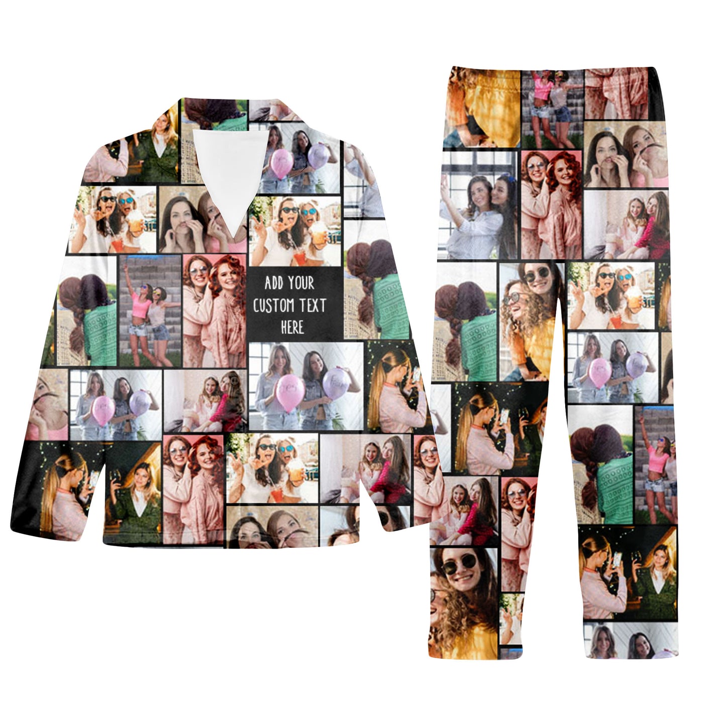 Create Your Own Unisex Christmas Satin Pajama Set with Collage Photo & Text