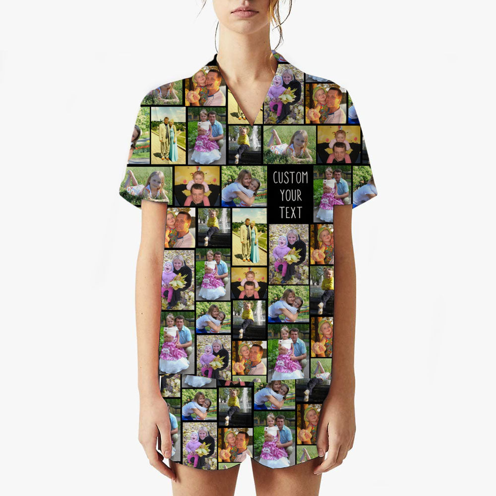 Create Your Own Unisex Short Satin Pajama Set with Collage Photo & Text
