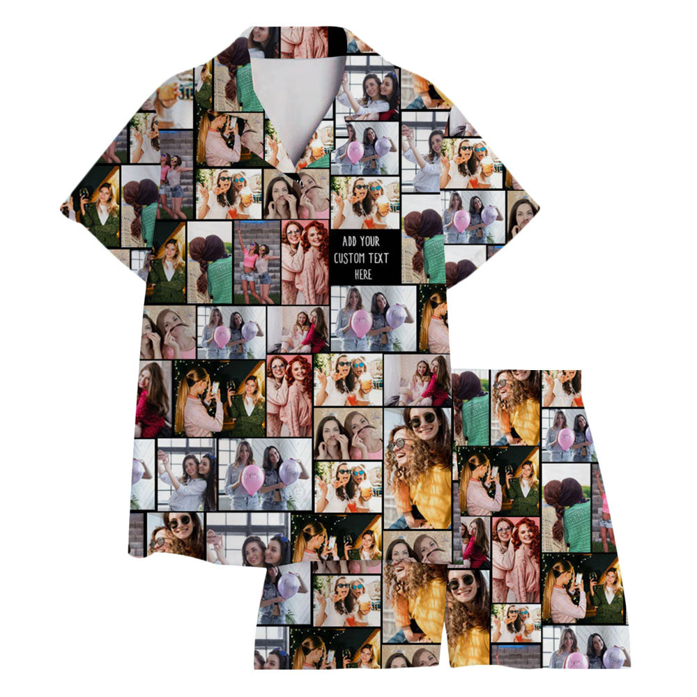 Create Your Own Unisex Short Satin Pajama Set with Collage Photo & Text
