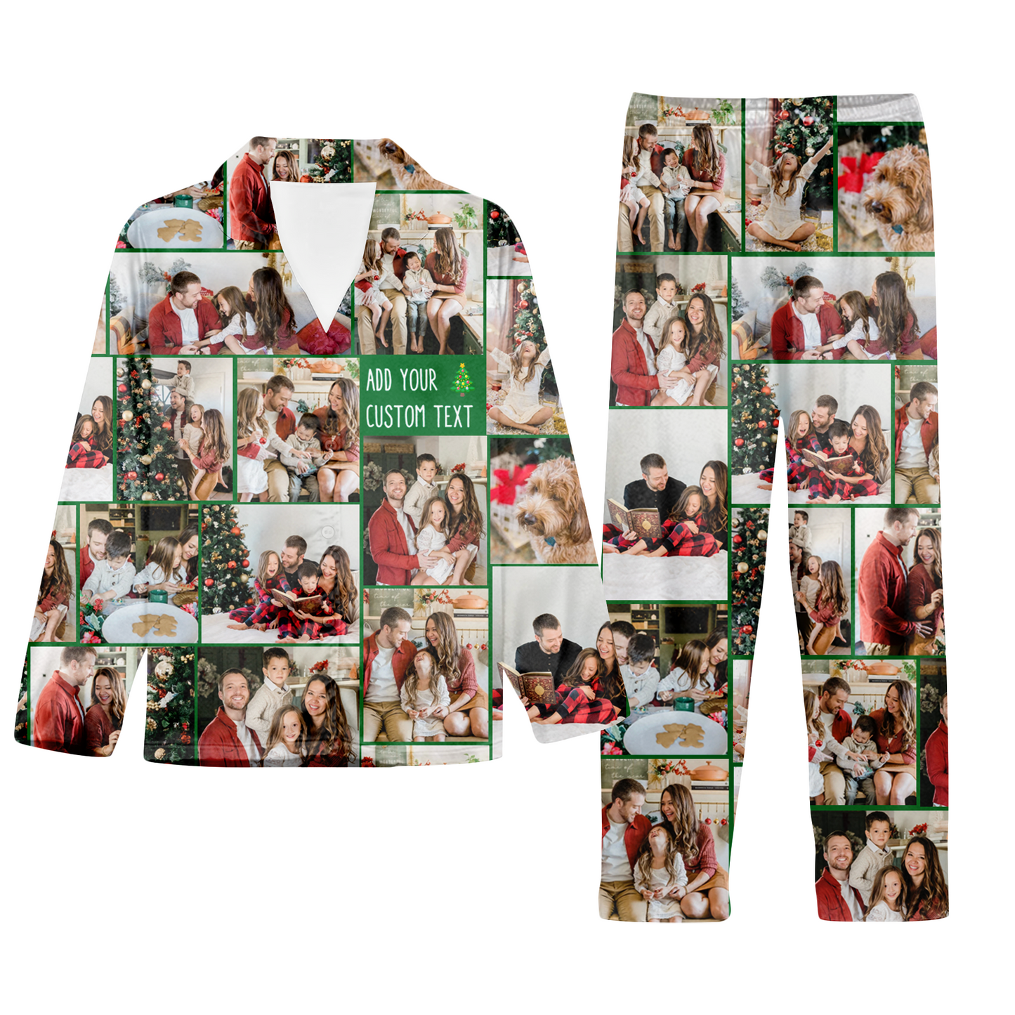 Create Your Own Unisex Christmas Satin Pajama Set with Collage Photo & Text