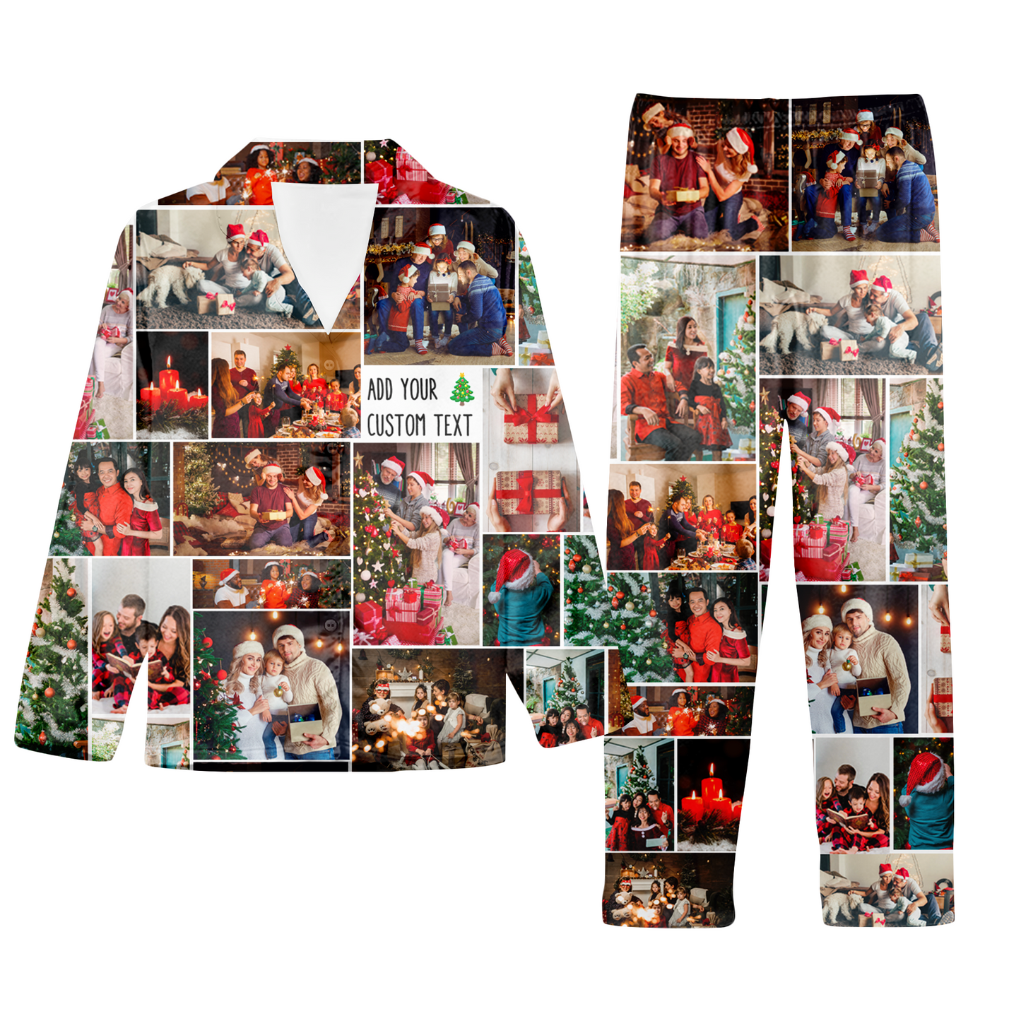 Create Your Own Unisex Christmas Satin Pajama Set with Collage Photo & Text