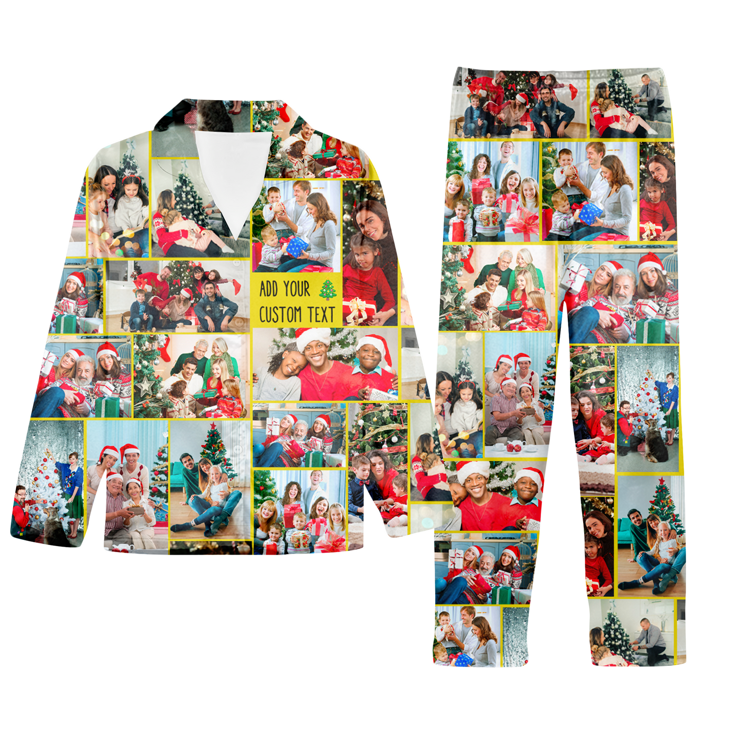 Create Your Own Unisex Christmas Satin Pajama Set with Collage Photo & Text