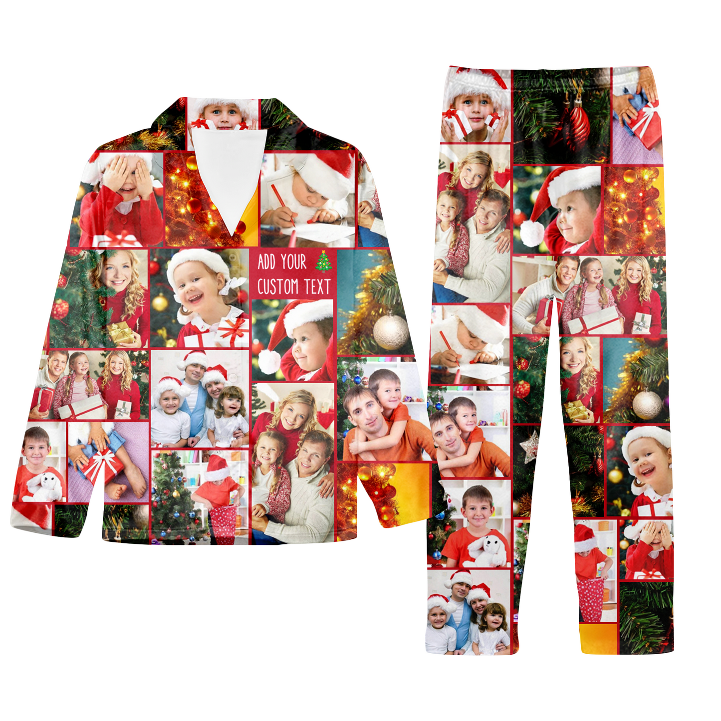 Create Your Own Unisex Christmas Satin Pajama Set with Collage Photo & Text