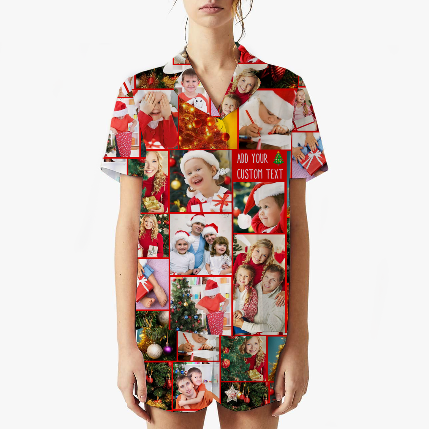 Create Your Own Unisex Short Satin Pajama Set with Collage Photo & Text