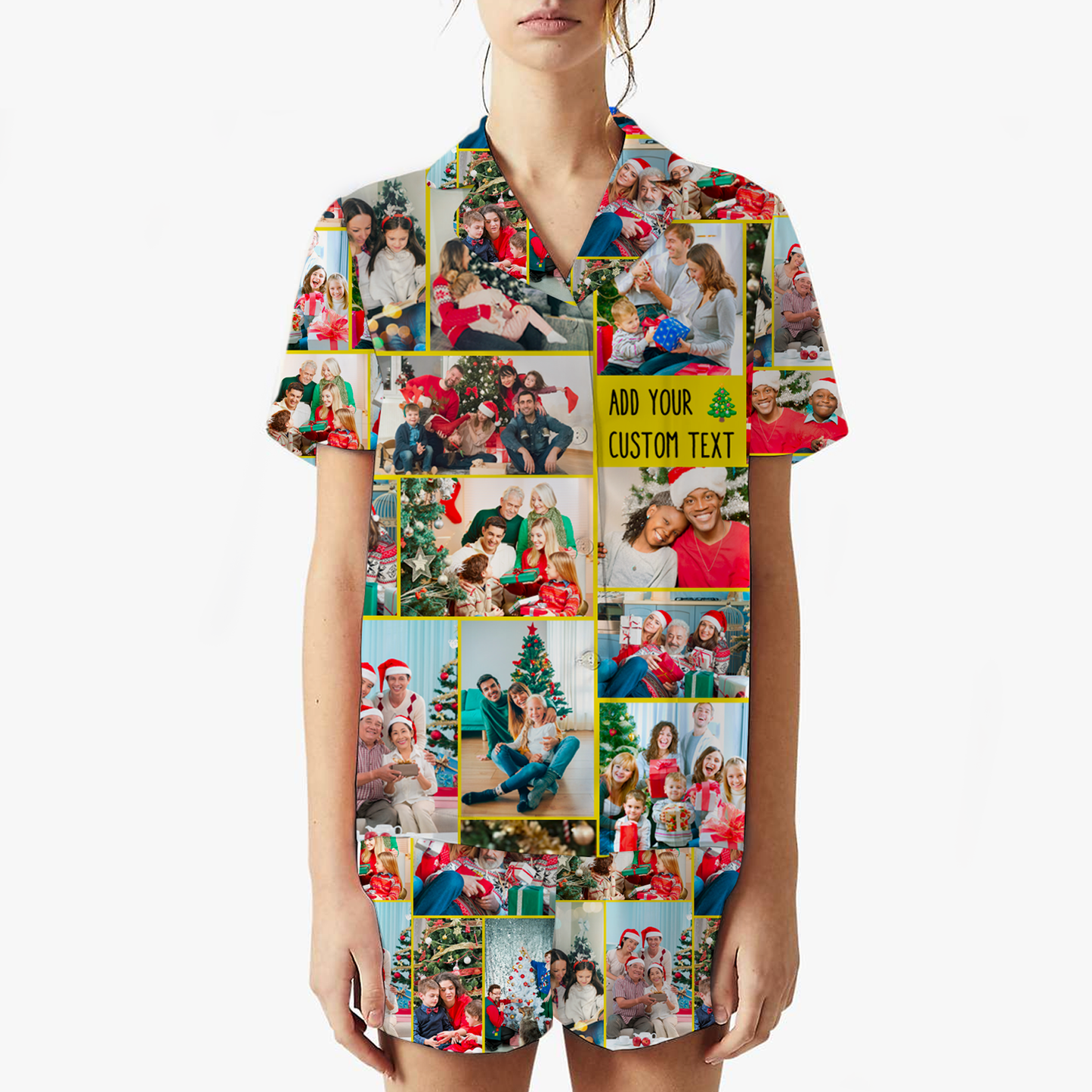 Create Your Own Unisex Short Satin Pajama Set with Collage Photo & Text