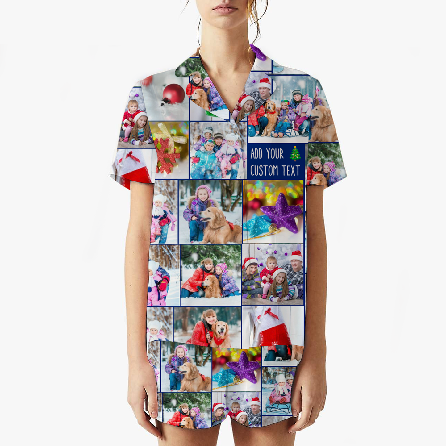 Create Your Own Unisex Short Satin Pajama Set with Collage Photo & Text