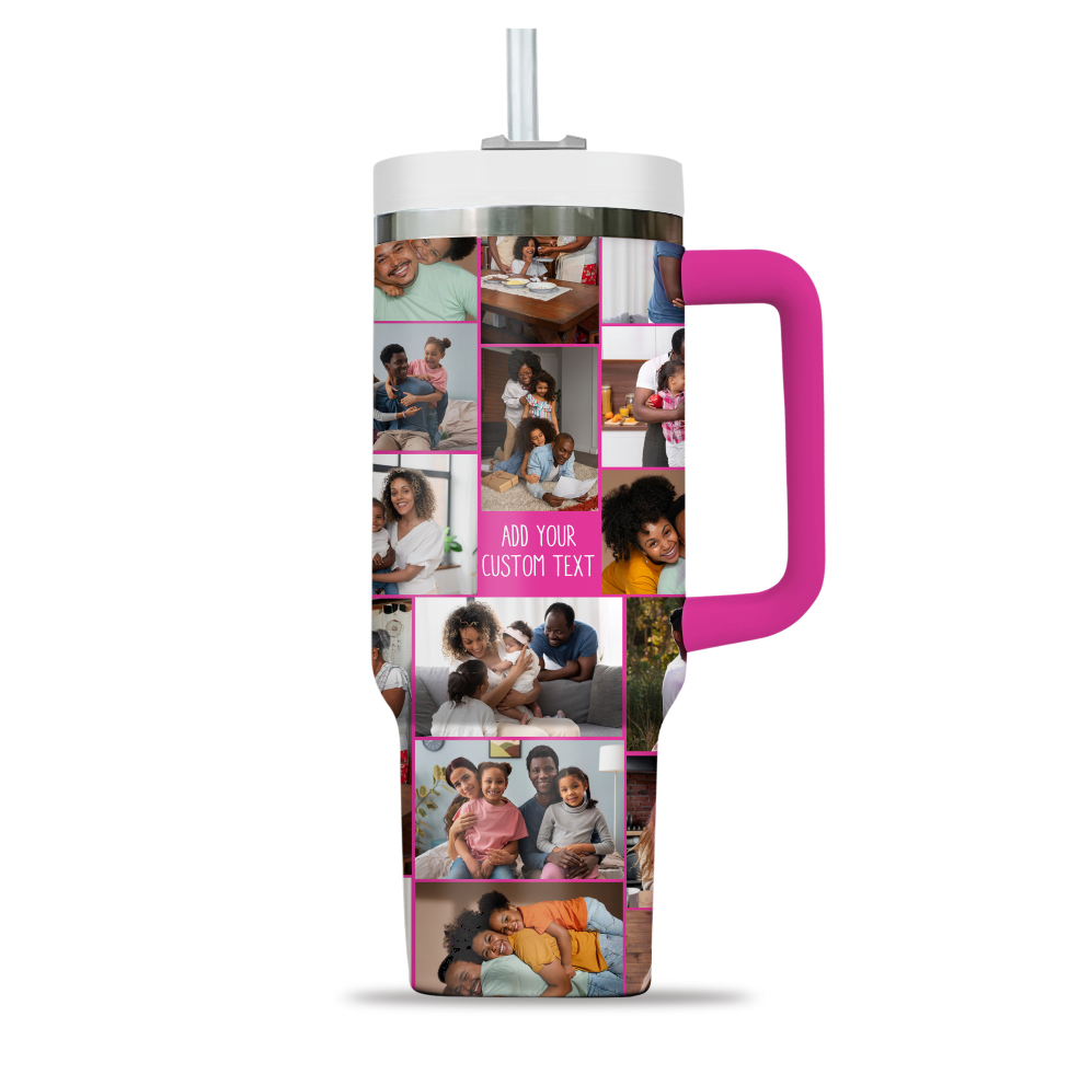 Custom Photo Collage & Text on Personalized Opaque Lid 40oz Tumbler