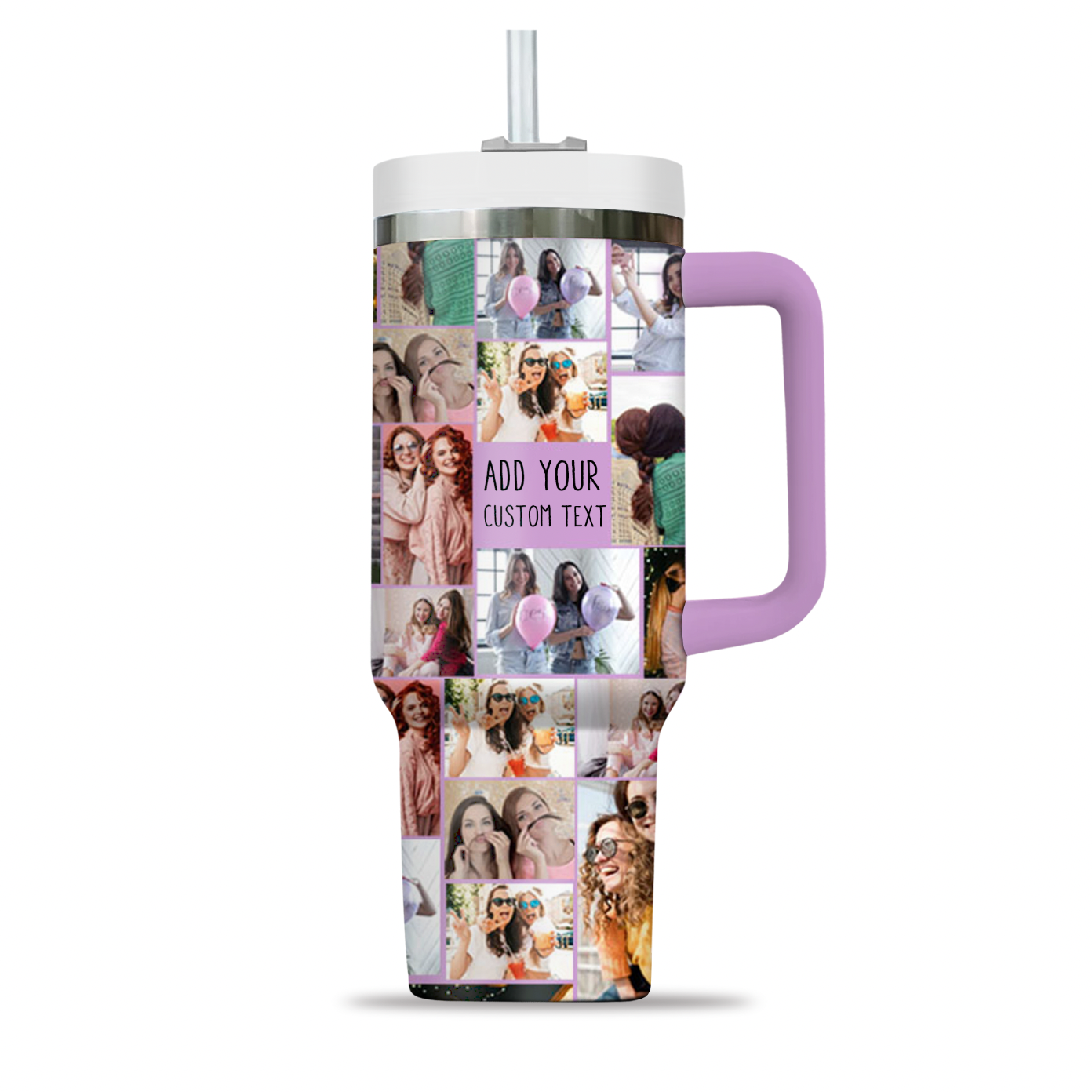 Custom Photo Collage & Text on Personalized Opaque Lid 40oz Tumbler