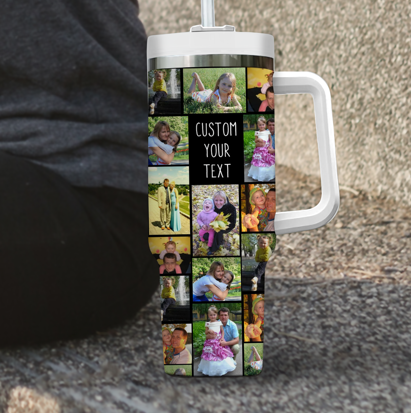 Custom Photo Collage & Text on Personalized Opaque Lid 40oz Tumbler