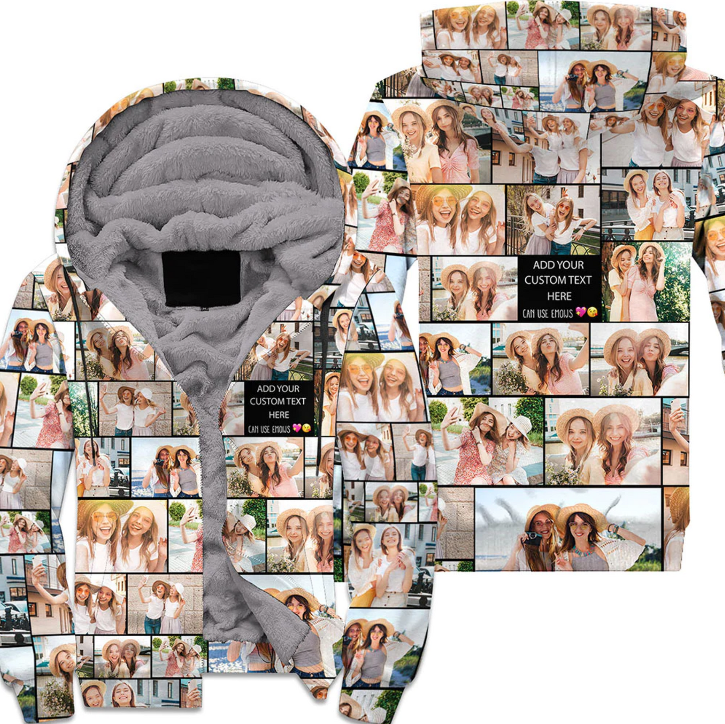 Create Your Own Fleece Zip Hoodie for Best Friend – Photo Collage & Custom Text