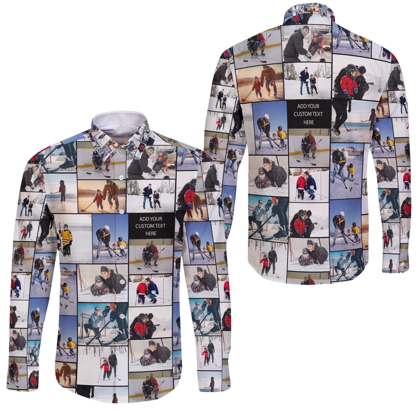 Create Your Own AOP Long Sleeve Button Shirt with Collage Photo & Text