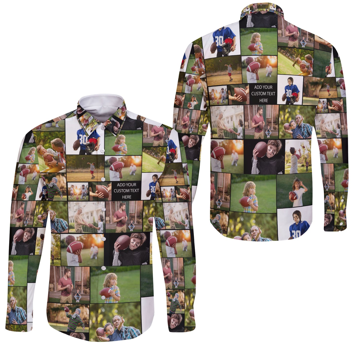 Create Your Own Dad’s AOP Long Sleeve Button Shirt – Photo Collage & Custom Text
