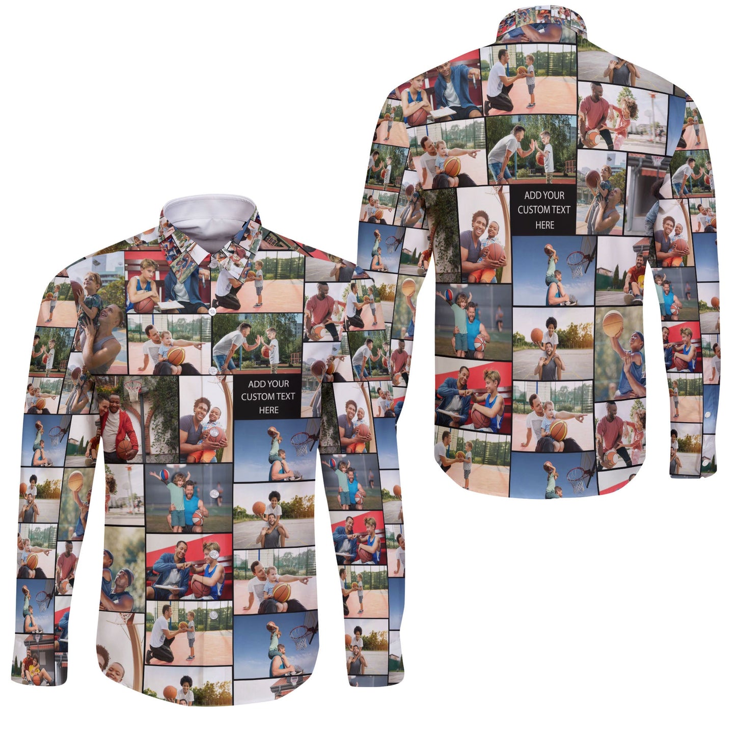 Create Your Own AOP Long Sleeve Button Shirt with Collage Photo & Text