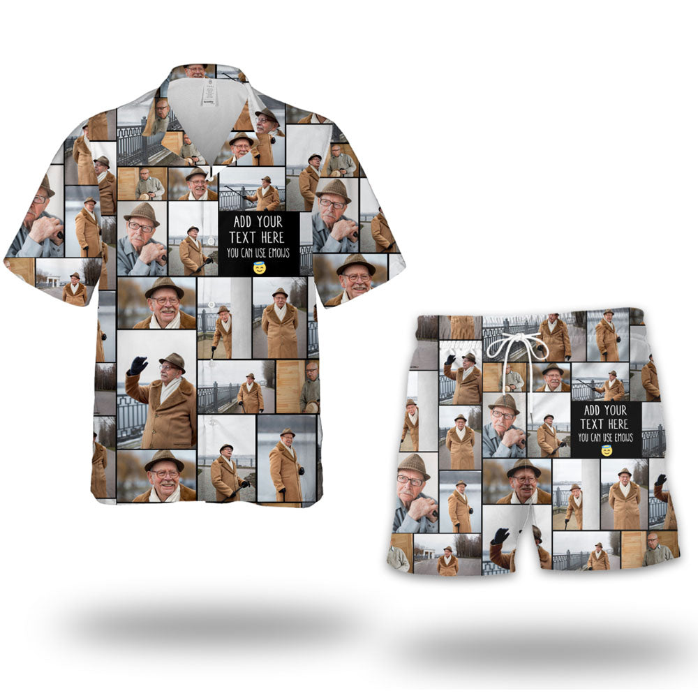 Create Your Own Dad’s Hawaiian Shirt & Shorts Set – Photo Collage & Custom Text
