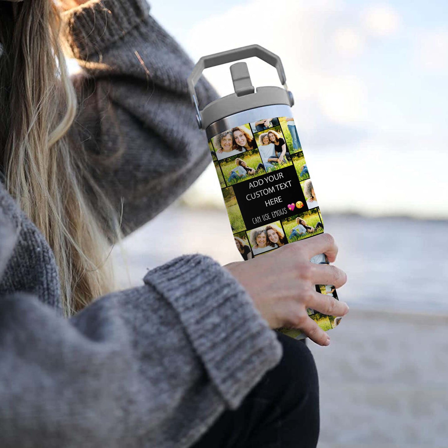 Create a Gifts for Mom with Collage Photo & Text on Flip Straw 30oz Printed Tumbler