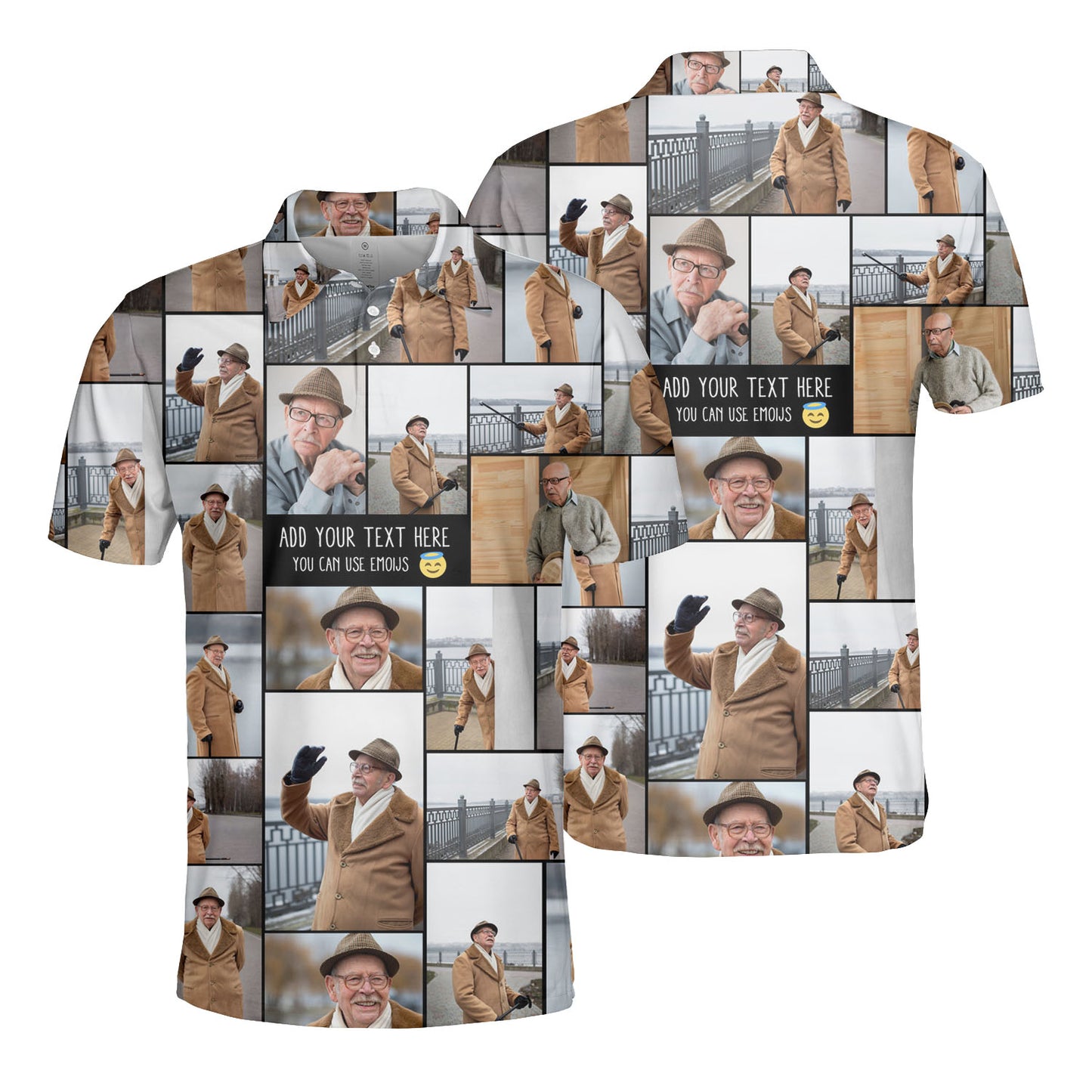 Create a Memorial Gifts for Loss Of Father with Collage Photo & Text on AOP Polo Shirt