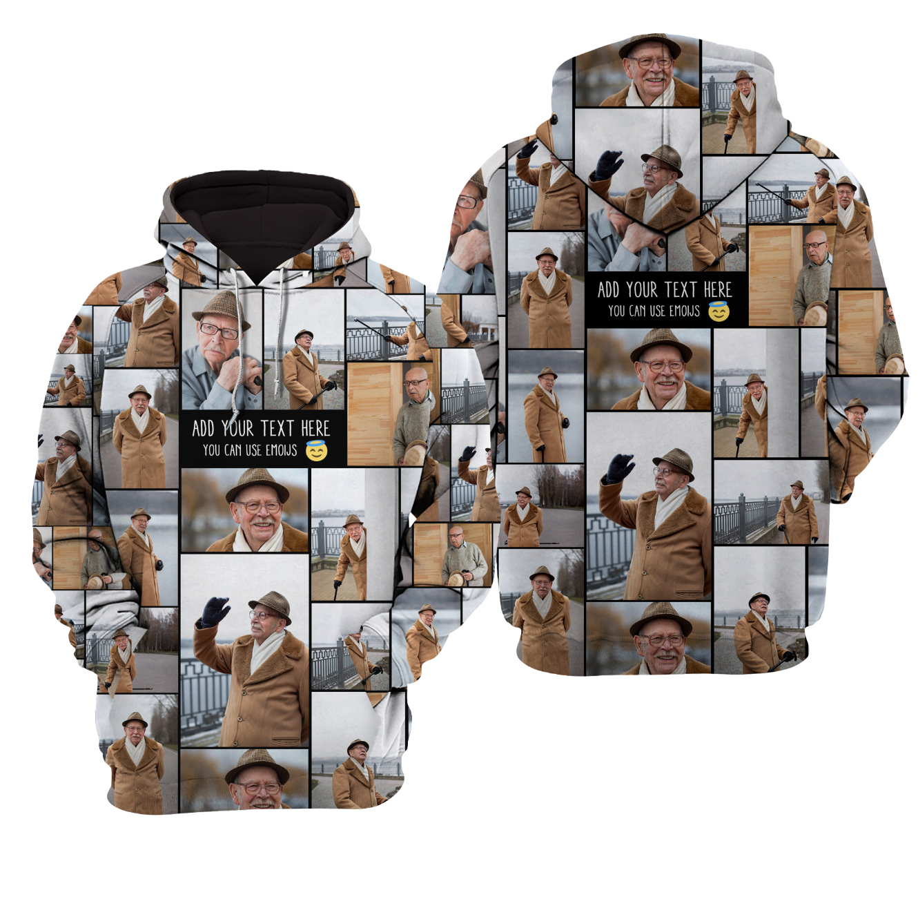 Create a Memorial Gifts for Loss Of Father with Collage Photo & Text on AOP Unisex Raglan Hoodie