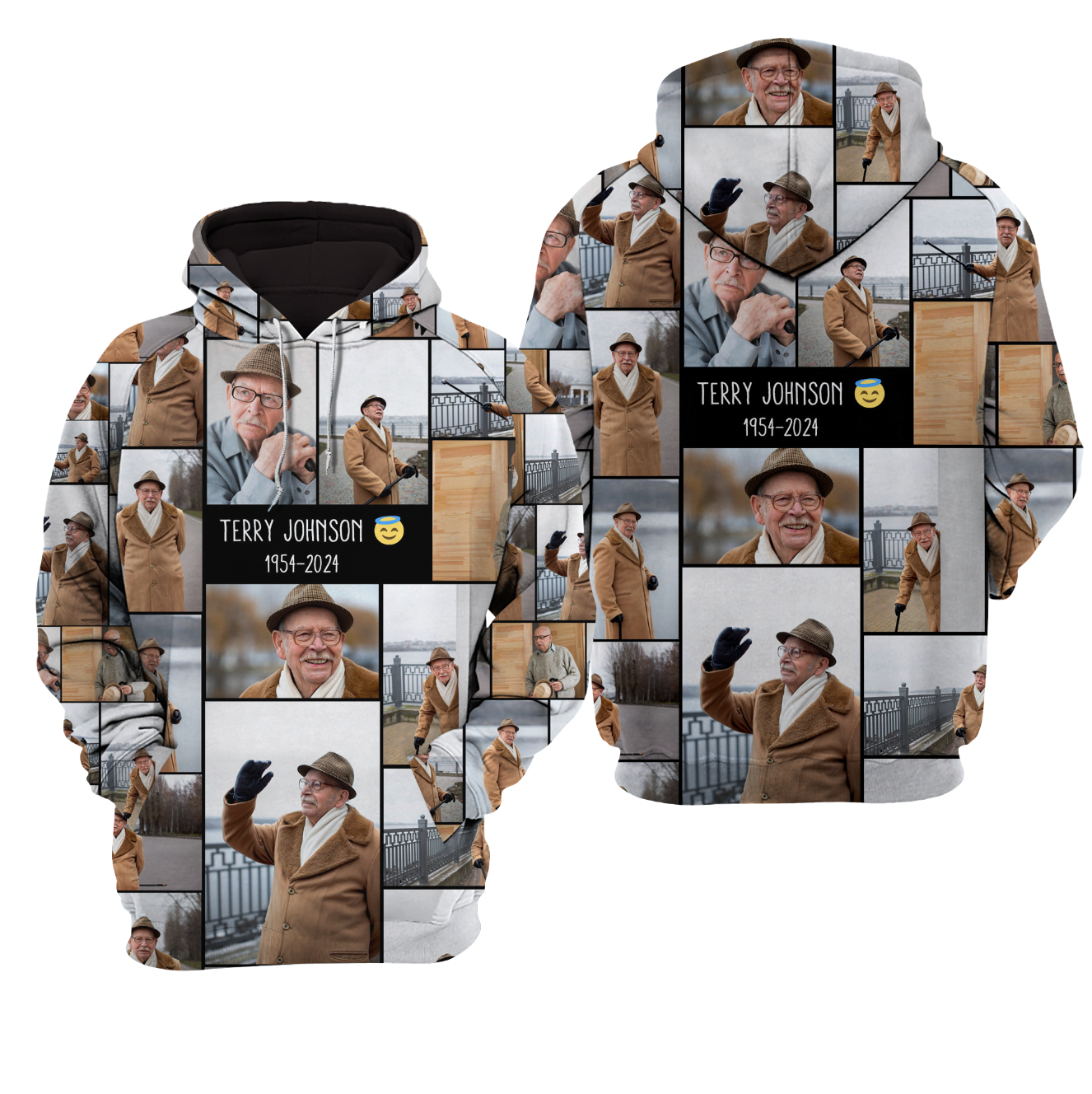 Create a Memorial Gifts for Loss Of Father with Collage Photo & Text on AOP Unisex Raglan Hoodie