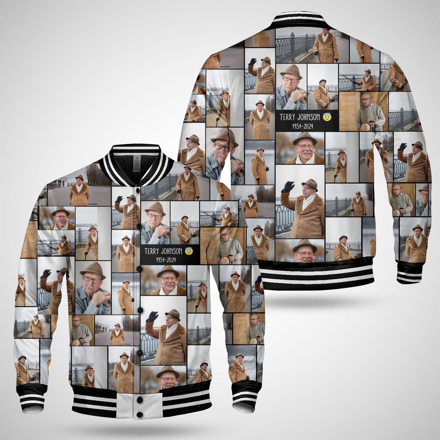 Create a Memorial Gifts for Loss Of Father with Collage Photo & Text on Baseball Button Jacket