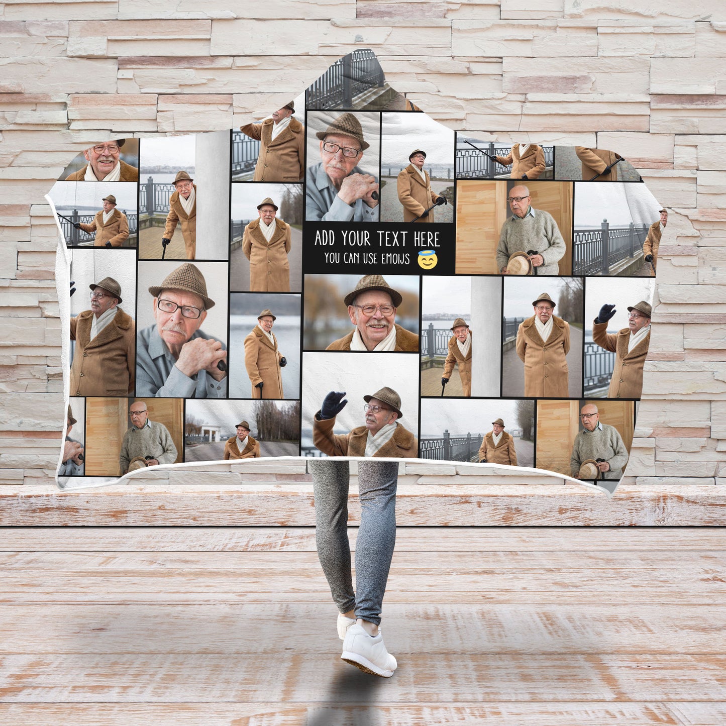 Create a Memorial Gifts for Loss Of Father with Collage Photo & Text on Hooded Blanket