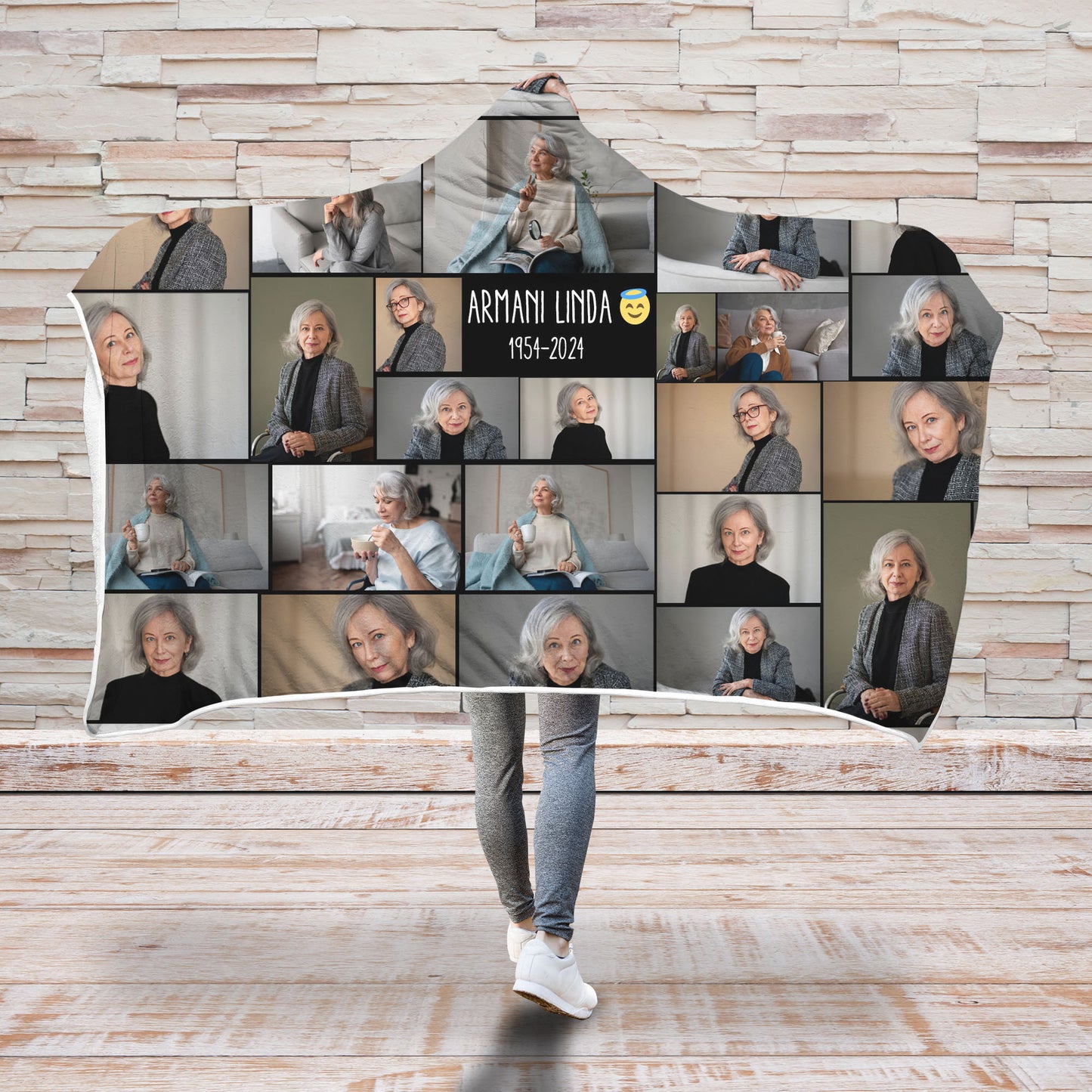 Create a Memorial Gifts for Loss Of Father with Collage Photo & Text on Hooded Blanket