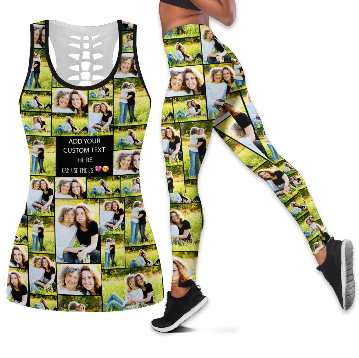 Create Your Own Mom’s Combo Leggings & Hollow Tank Top – Photo Collage & Custom Text