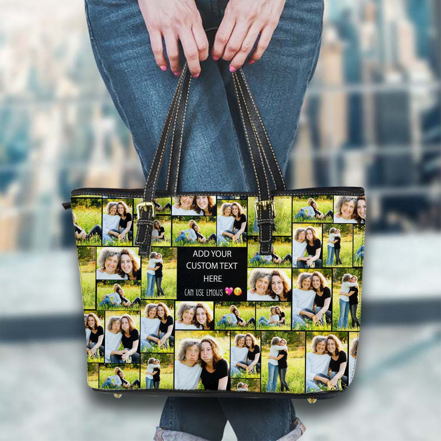 Create Your Own Mom’s Leather Tote Bag – Photo Collage & Custom Text