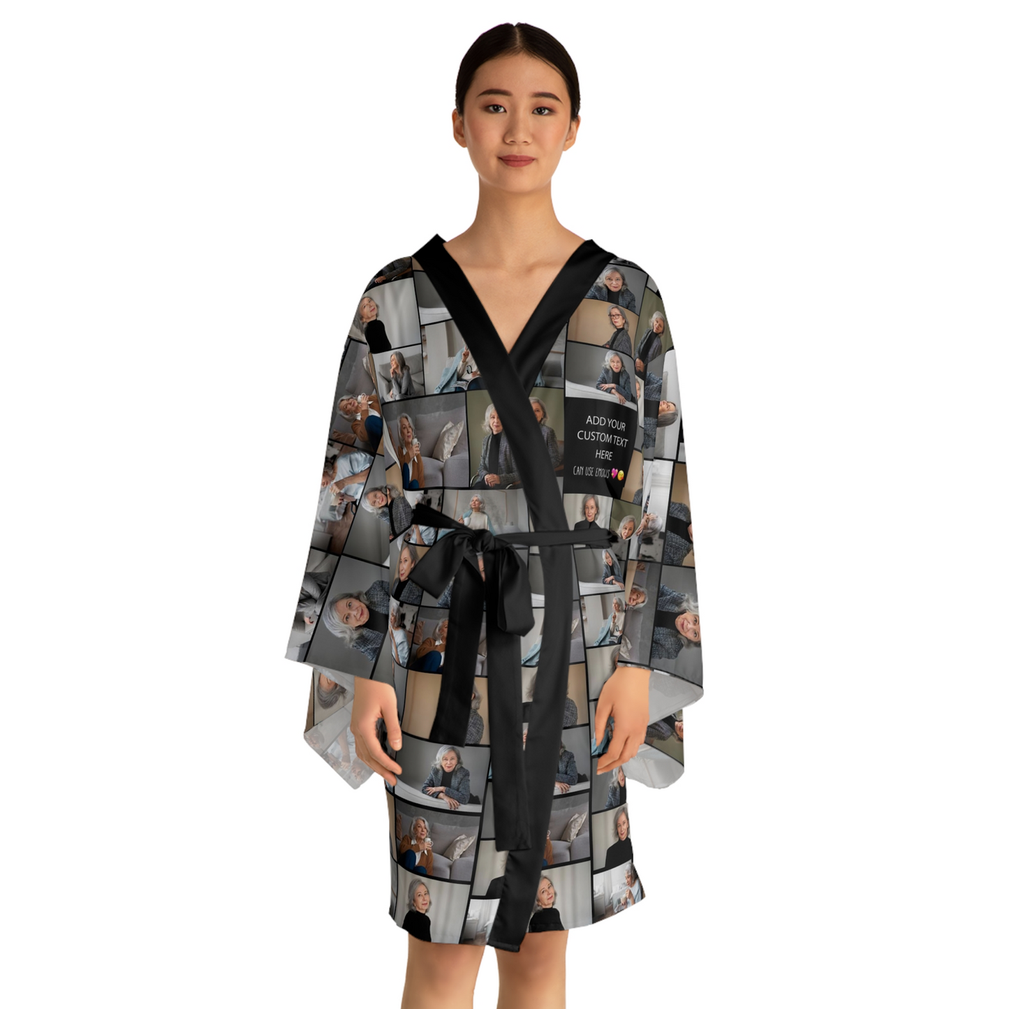 Create Your Own Mom’s Long Sleeve Kimono Robe – Photo Collage & Custom Text