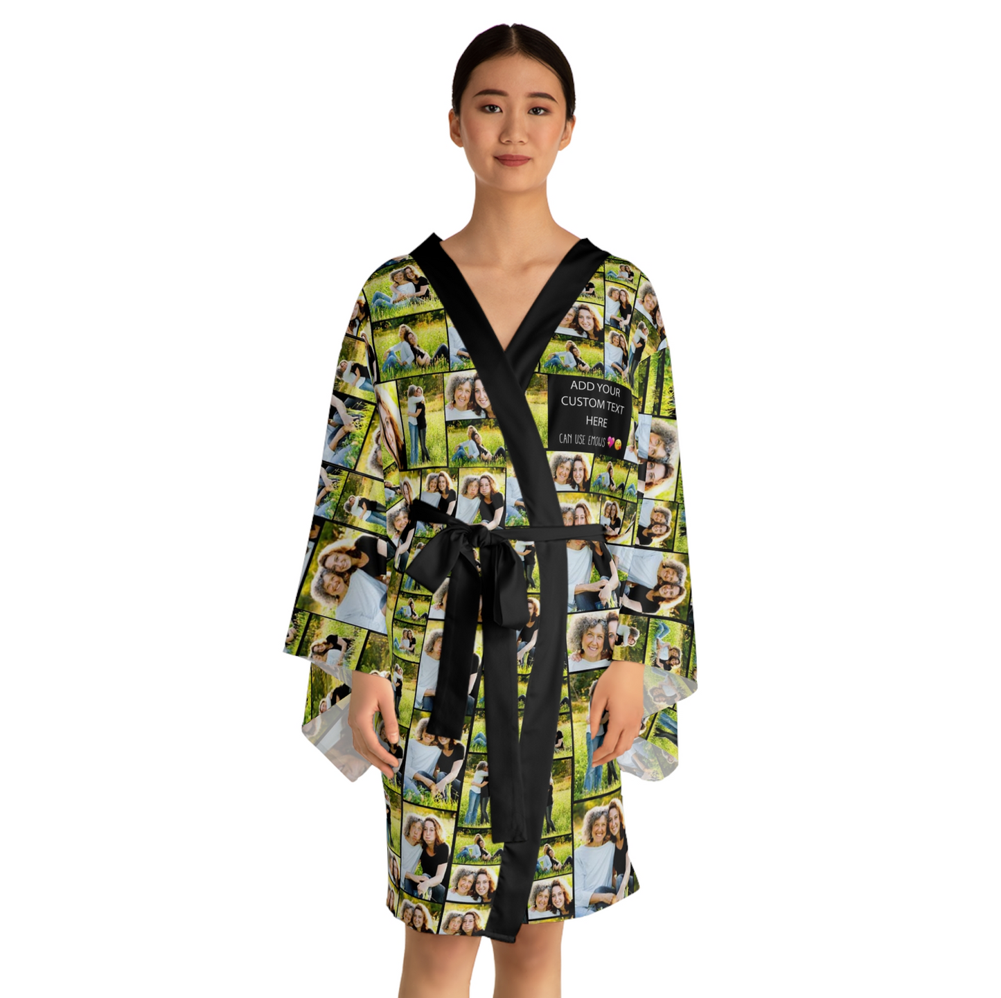 Create Your Own Mom’s Long Sleeve Kimono Robe – Photo Collage & Custom Text