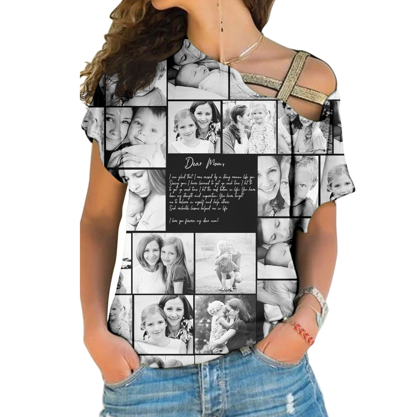 Create Your Own Mom’s One Shoulder Shirt – Photo Collage & Custom Text
