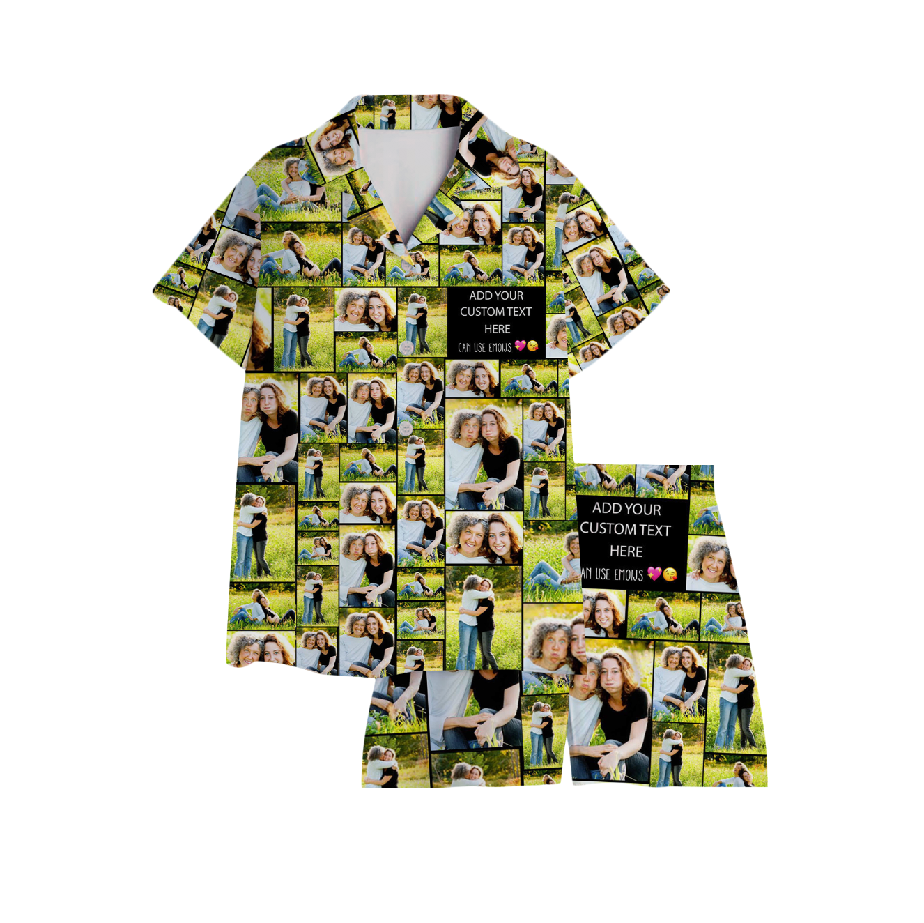 Create Your Own Mom’s AOP Short Satin Pajama Set – Photo Collage & Custom Text