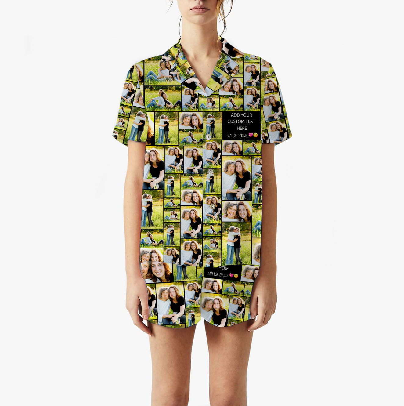 Create Your Own Mom’s AOP Short Satin Pajama Set – Photo Collage & Custom Text