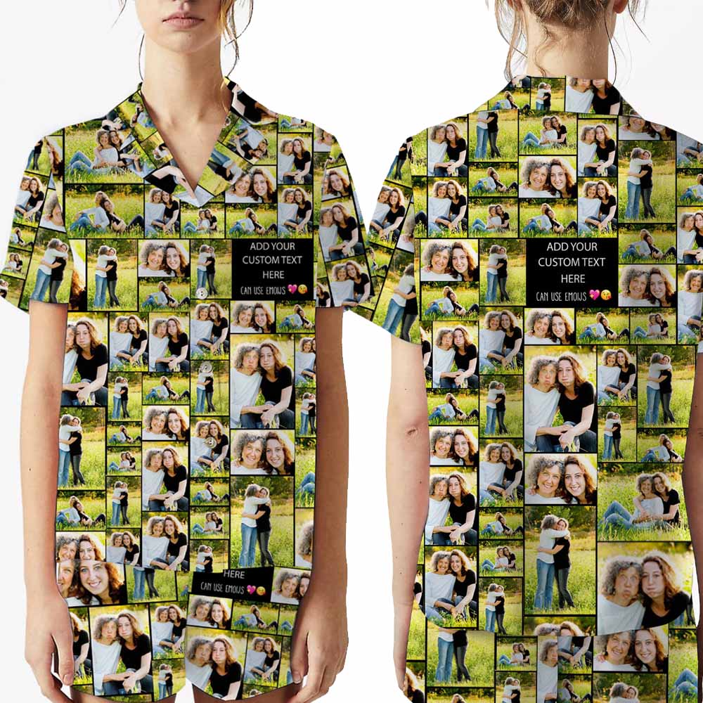 Create Your Own Mom’s AOP Short Satin Pajama Set – Photo Collage & Custom Text