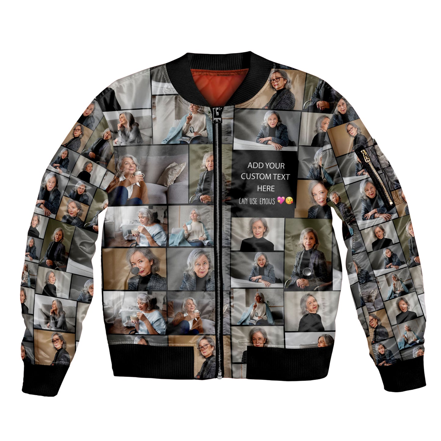 Create Your Own Mom’s AOP Bomber Jacket – Photo Collage & Custom Text