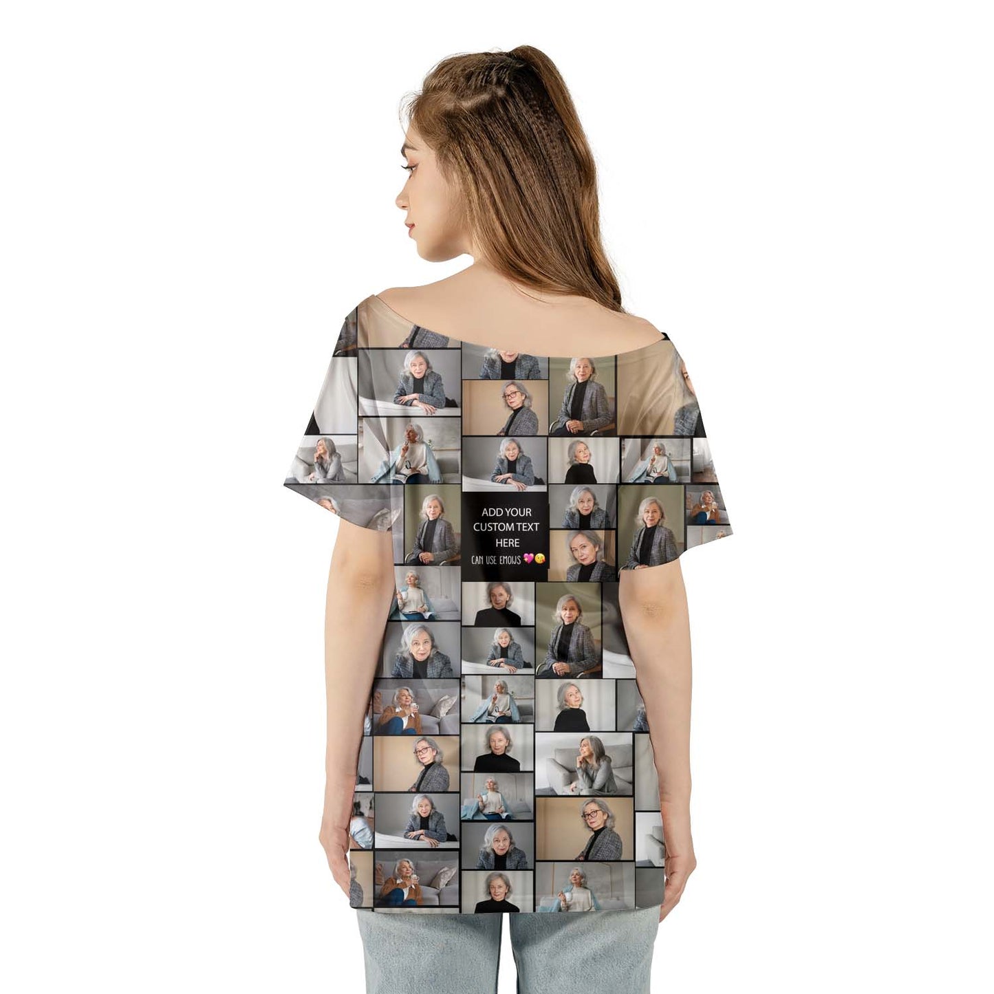 Create Your Own Mom’s Women's Off-the-shoulder T-shirt – Photo Collage & Custom Text