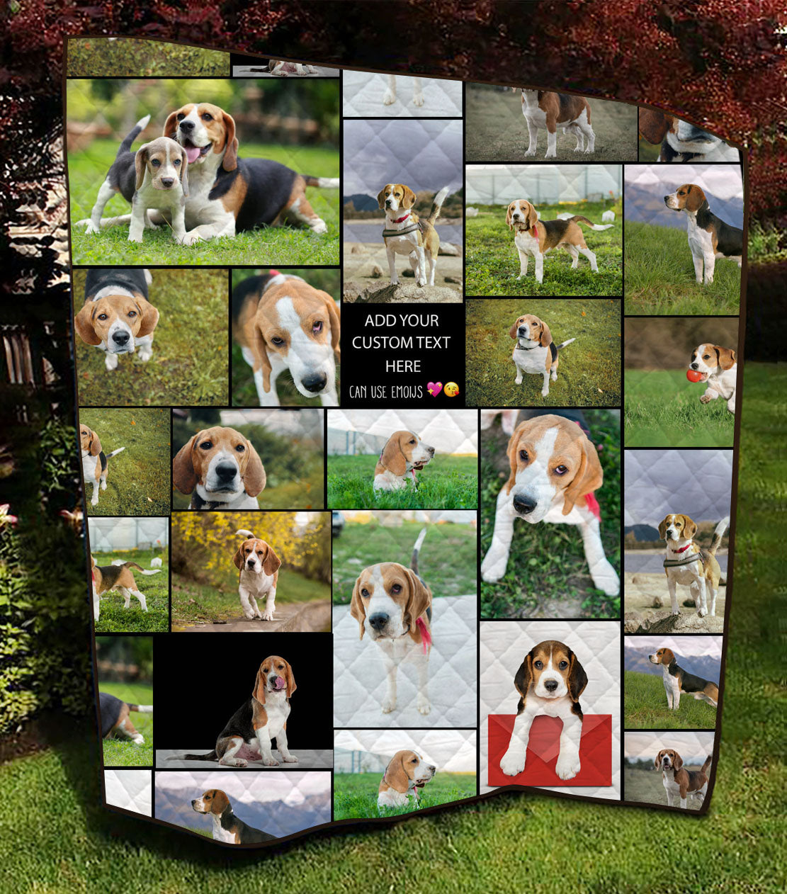 Create a Pet Dog Cat Memorial Sympathy Gifts with Collage Photo & Text on AOP Quilt
