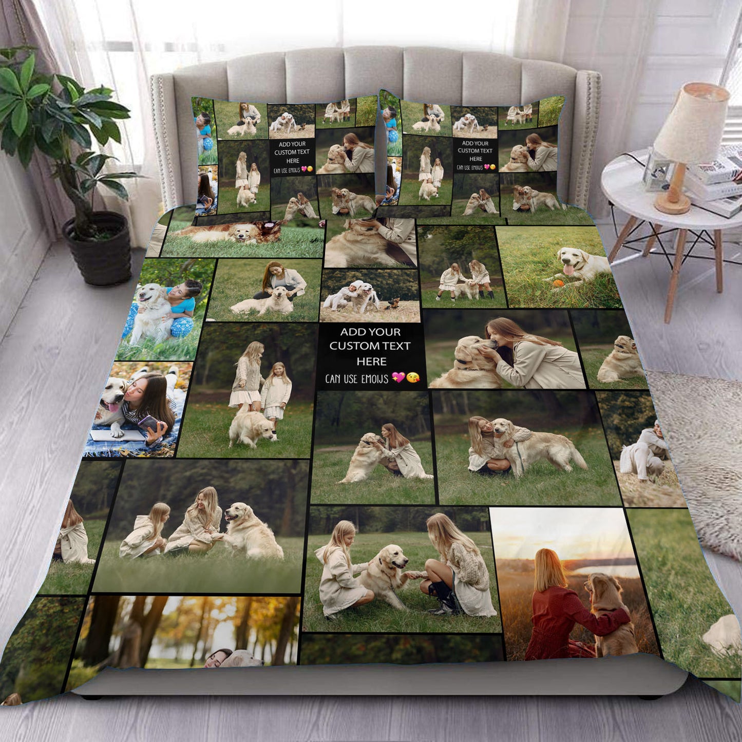 Create a Pet Dog Lovers Gift, Dog Mom Gift with Collage Photo & Text on Bedding Set