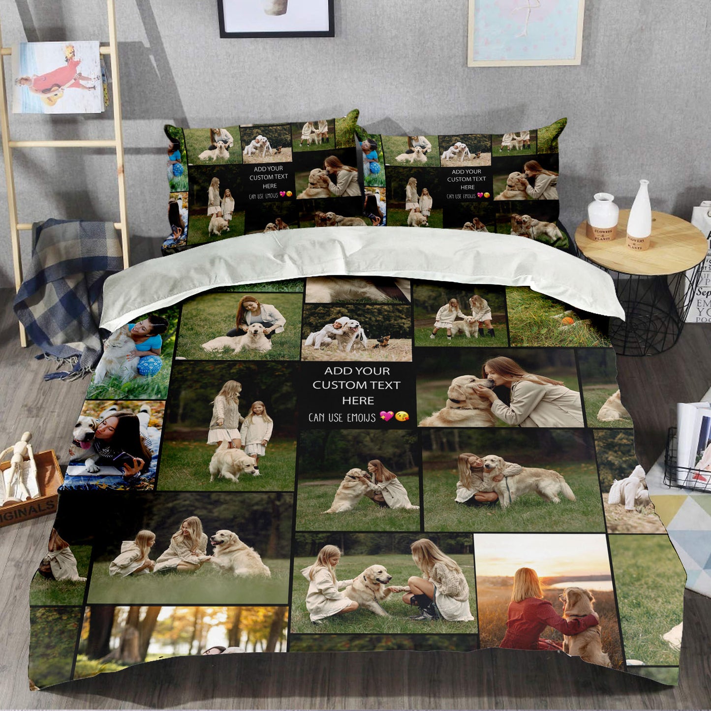 Create a Pet Dog Lovers Gift, Dog Mom Gift with Collage Photo & Text on Bedding Set