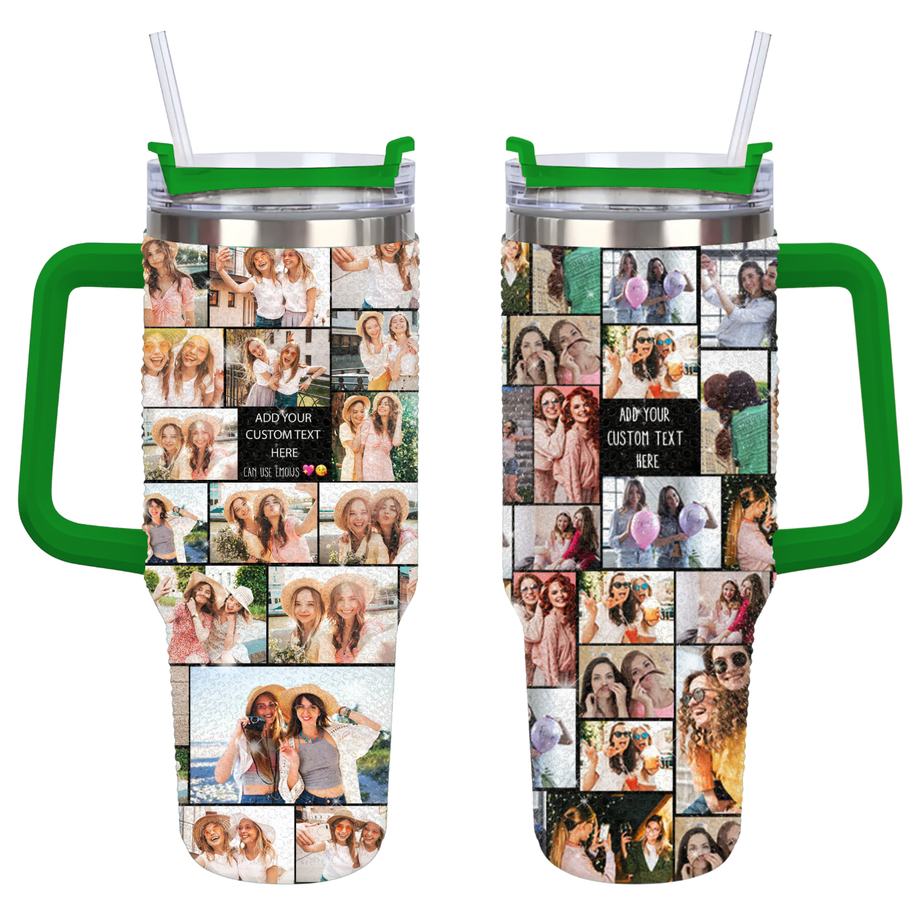 Create Your Own Rhinestone Diamond 40oz Tumbler for Best Friend – Photo Collage & Custom Text