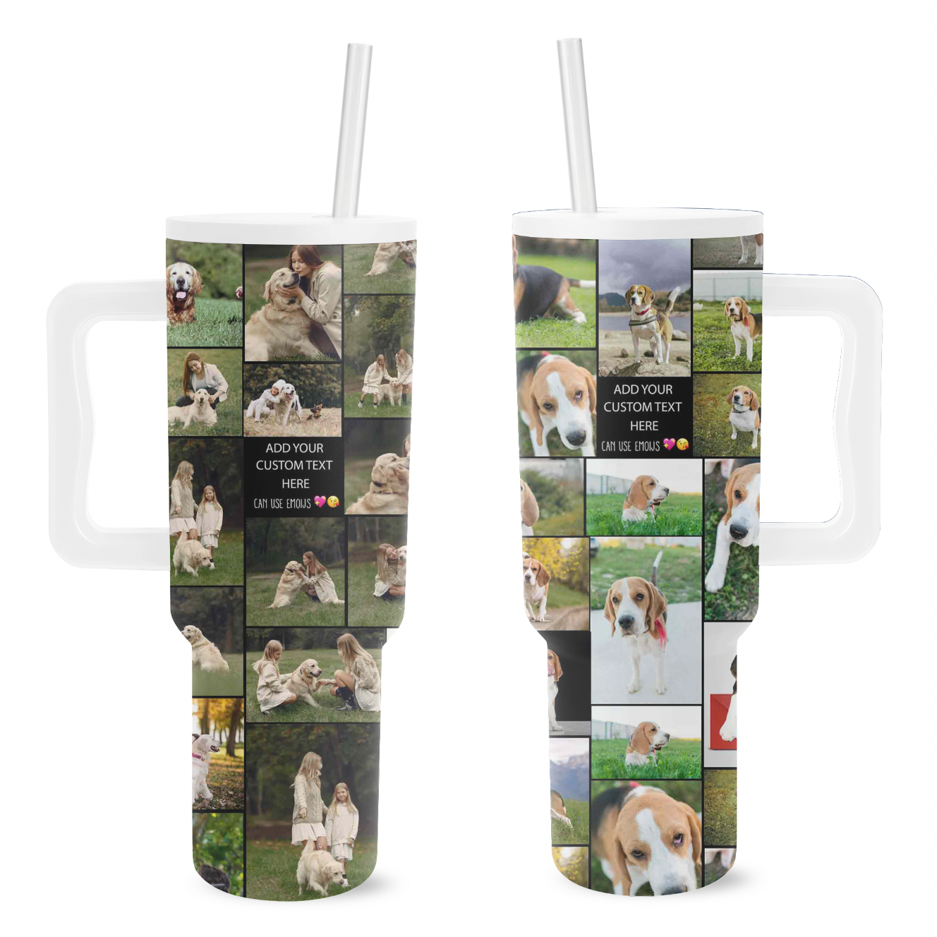 Custom Dog Pet Photo Collage & Text on Personalized 40oz Trek Tumbler